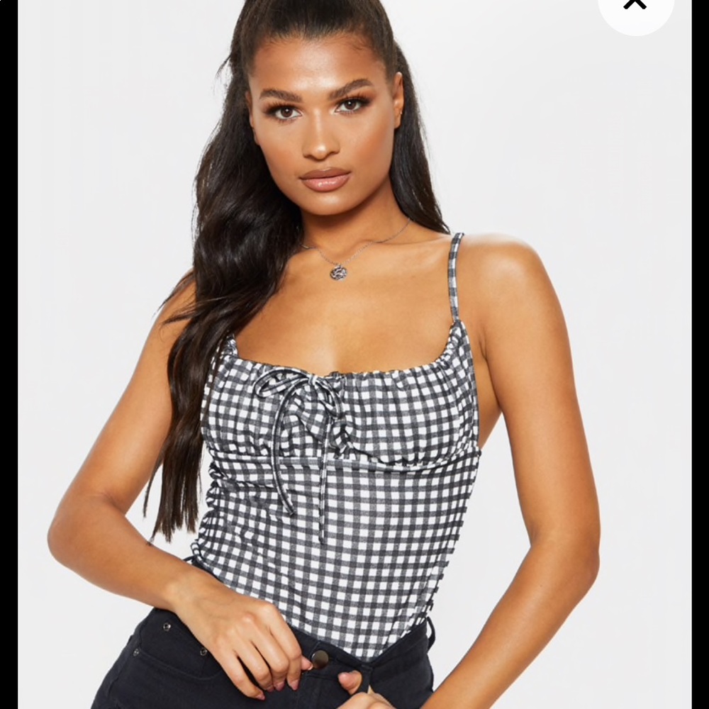 Pretty little thing Black Gingham Ruched Tie Top